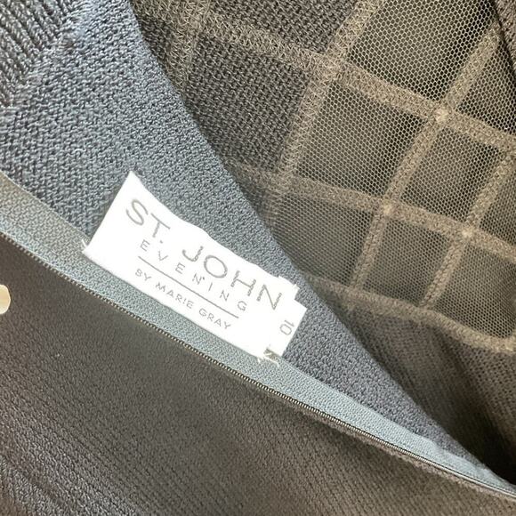 St. John Evening Black Sequin Mesh Santana Knit Sheath Dress Size 10 - Picture 7 of 10